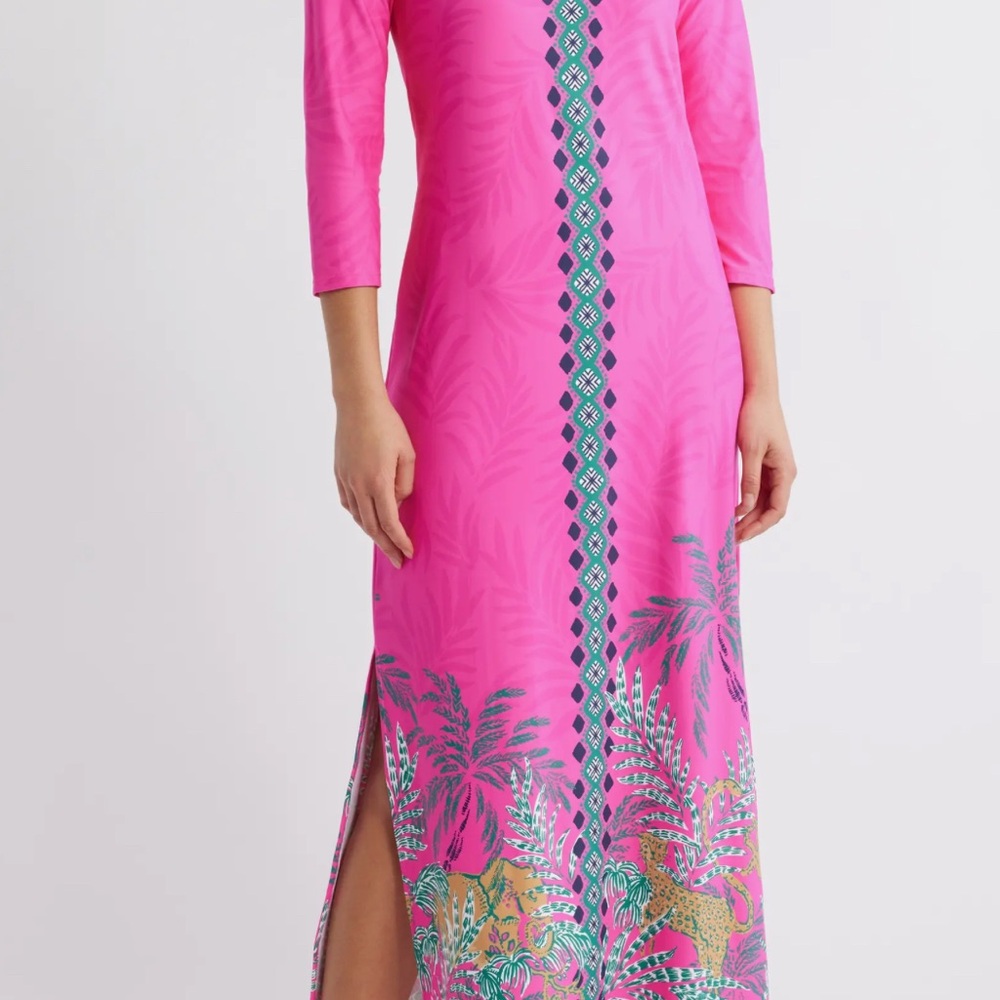 NWT Lilly Pulitzer L Seralina Chilly Lilly UPF 50 maxi dress in Wild Side print